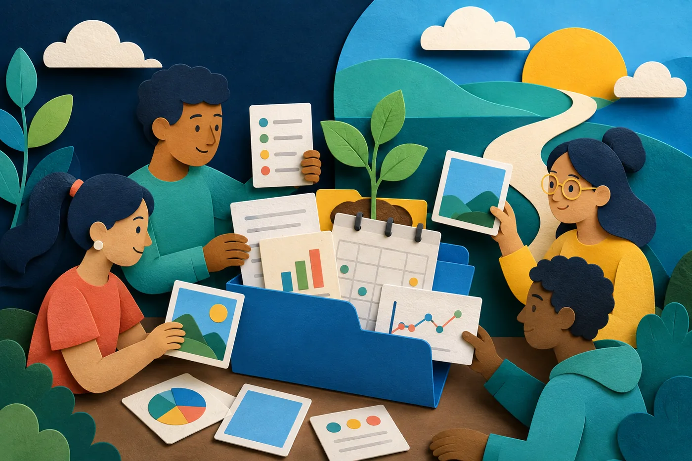 A progress path with milestones, evidence folders, charts, and a final report.