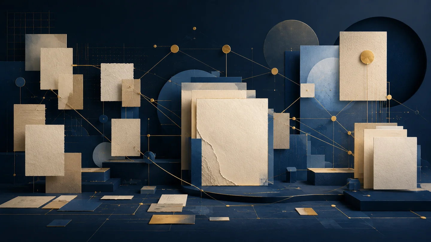 Abstract linked records and checkpoints representing careful information governance.